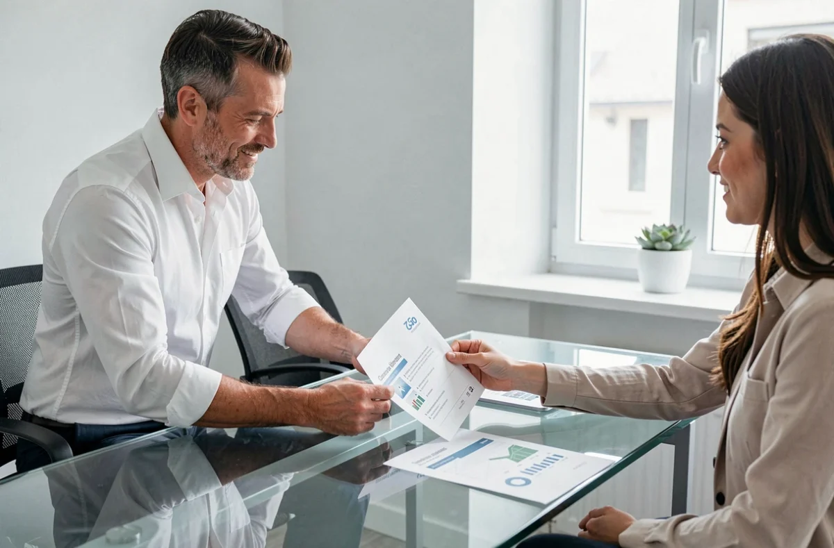 Conseiller 2Go Consulting Valence présentant une proposition de financement immobilier à des clients