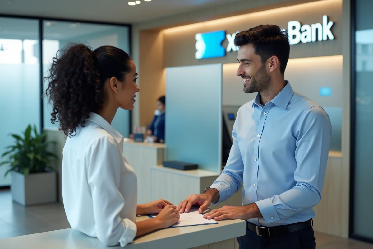 Cliente obtenant une assistance pratique pour son compte Brie Picardie en agence bancaire