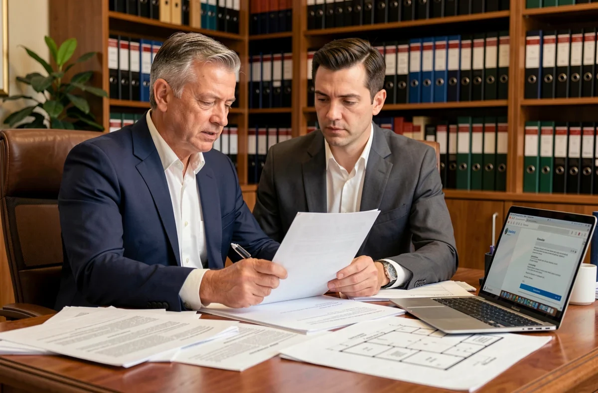 Avocat spécialisé en construction examinant un dossier de mise en jeu de la garantie décennale