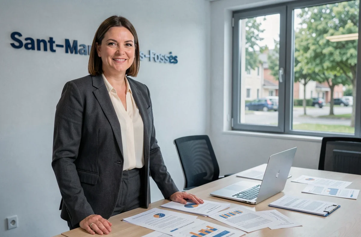 Comptable du Cabinet DECB à Saint-Maur-des-Fossés présentant des documents financiers en salle de réunion