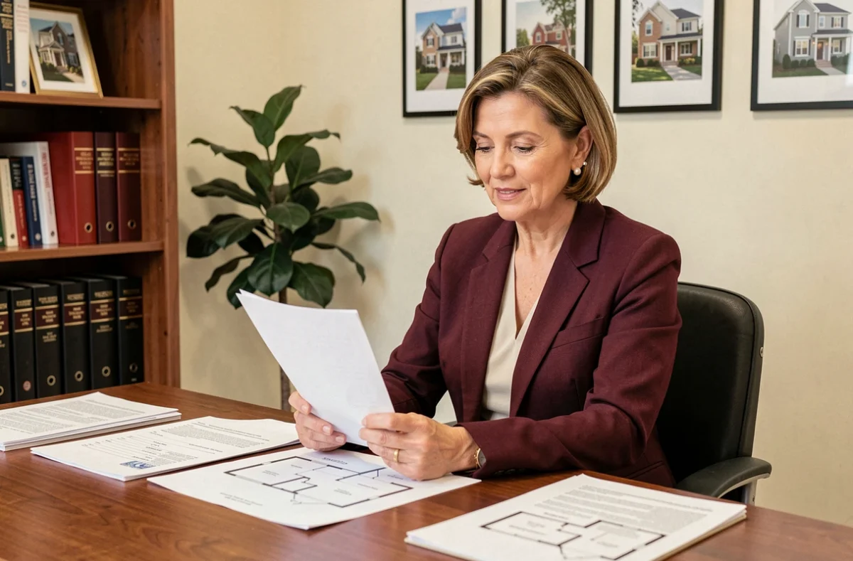 Spécialiste habitation du Cabinet Dupont Expertise Immobilier examinant des dossiers résidentiels à son bureau