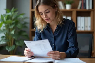 Femme consultant une fiche de paie au bureau pour calculer son salaire au SMIC à temps partiel 25 heures
