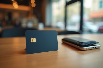 Carte bancaire prépayée sur fond neutre