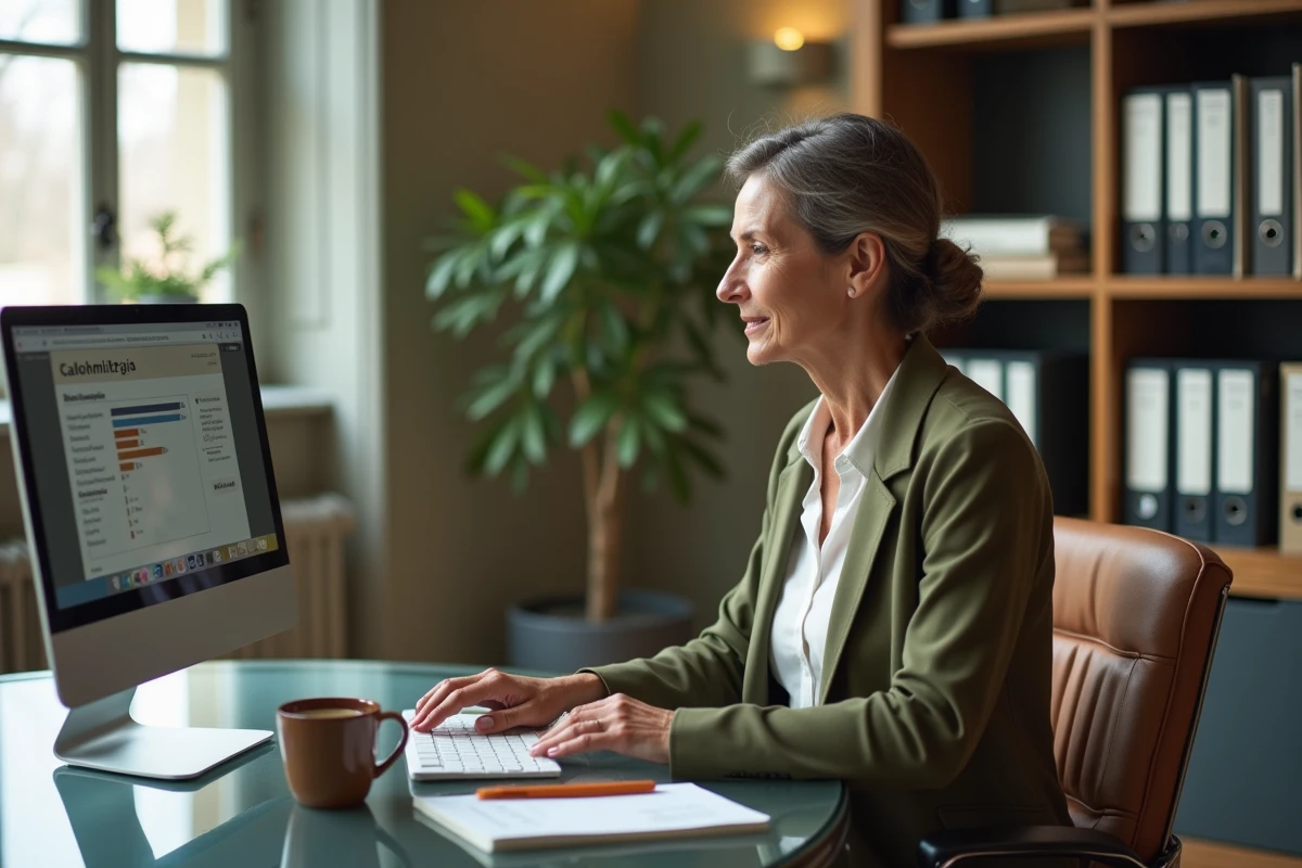 Femme cadre en télétravail consultant un conseiller fiscal sur les implications de son salaire suisse net depuis la France