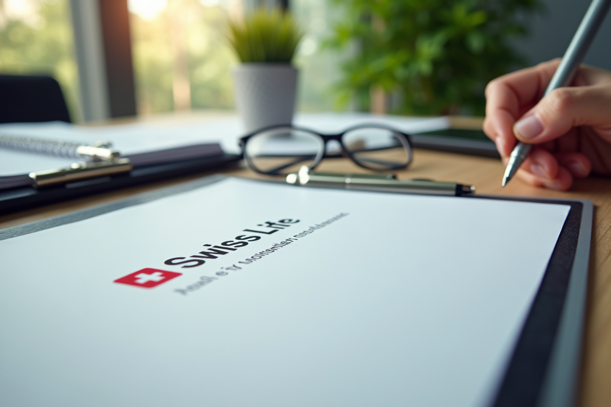 Dossier suisse Lifebranded sur un bureau moderne avec signature