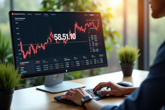 Ecran d'ordinateur moderne affichant le code Tesla sur un tableau de bord financier