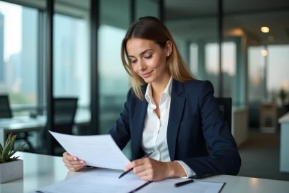 Femme d affaires en réunion dans un bureau moderne
