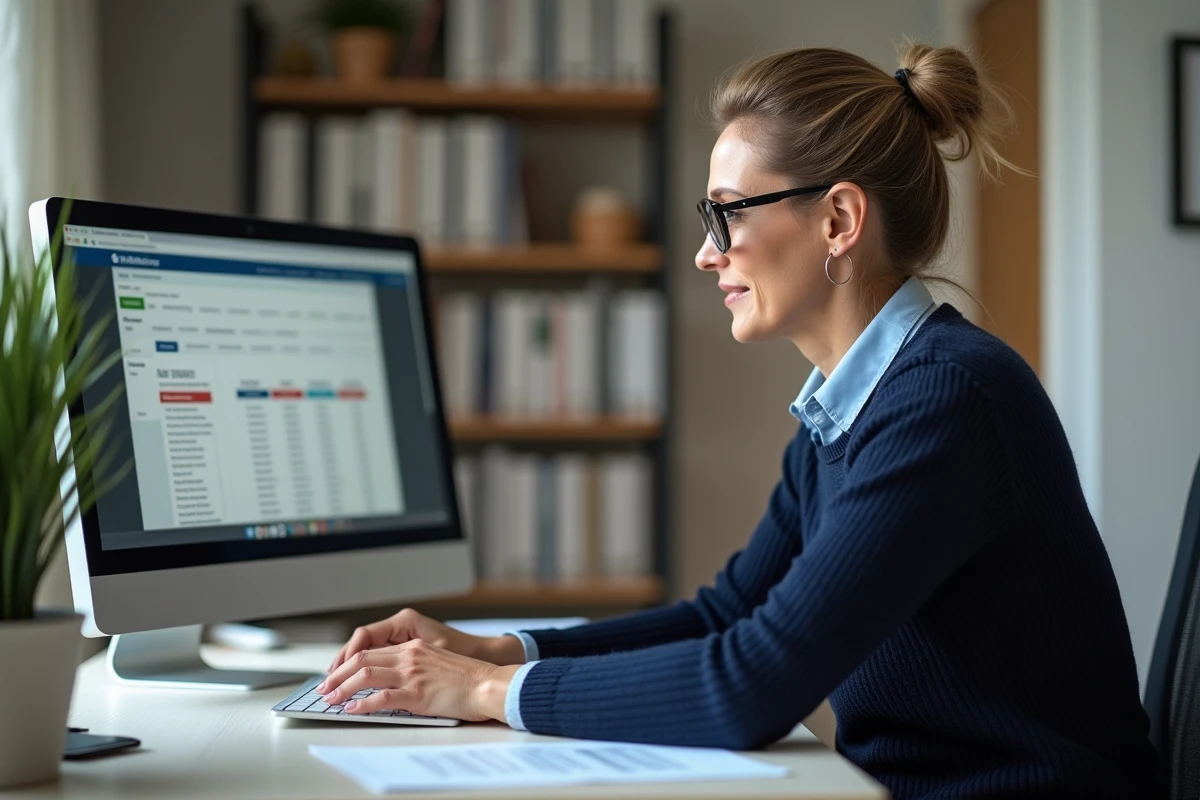 Femme en home office tapant sur un clavier d