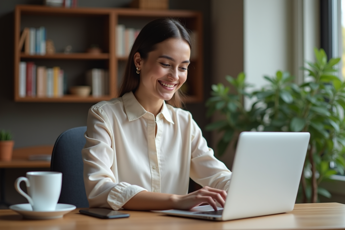 Jeune femme professionnelle tapant sur son ordinateur portable