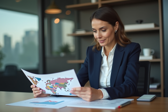 Femme d'affaires examine un graphique financier dans un bureau moderne
