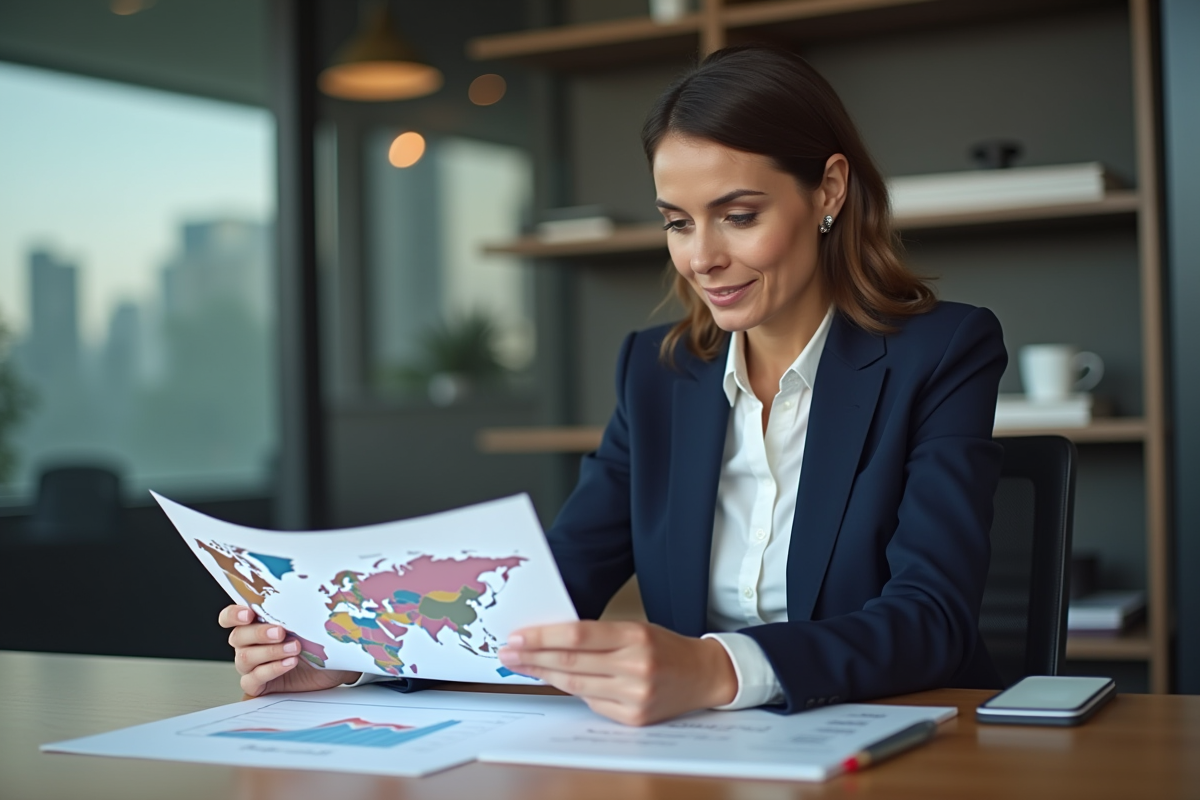 Femme d'affaires examine un graphique financier dans un bureau moderne