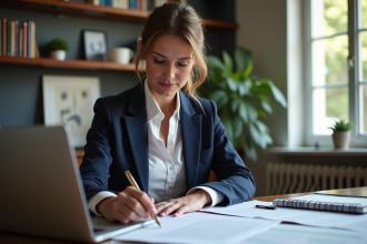 Femme d'âge moyen travaillant dans un bureau français