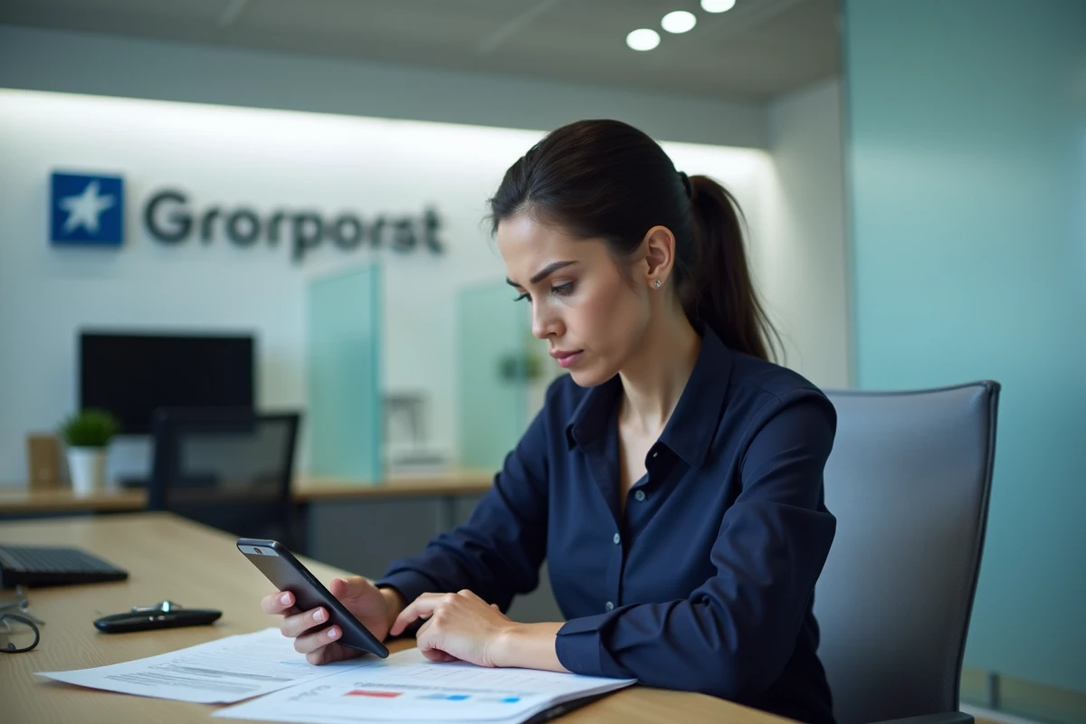 Femme interdite bancaire consultant ses options de crédit dans une agence bancaire