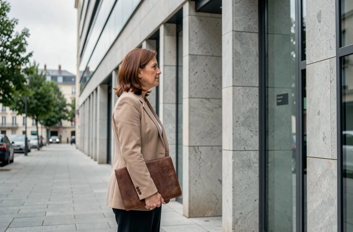 Femme investisseur devant un immeuble résidentiel illustrant le patrimoine immobilier d'une SCPI de rendement