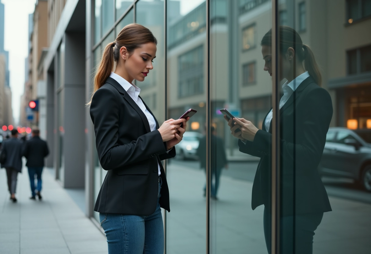 Jeune femme urbaine regardant son téléphone dans la ville