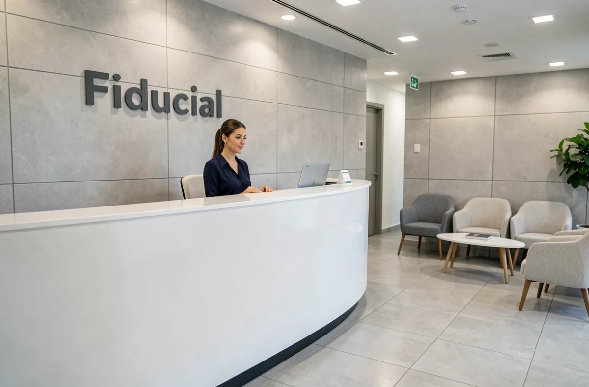Accueil d'une agence Fiducial dans le Val-de-Marne avec une réceptionniste professionnelle