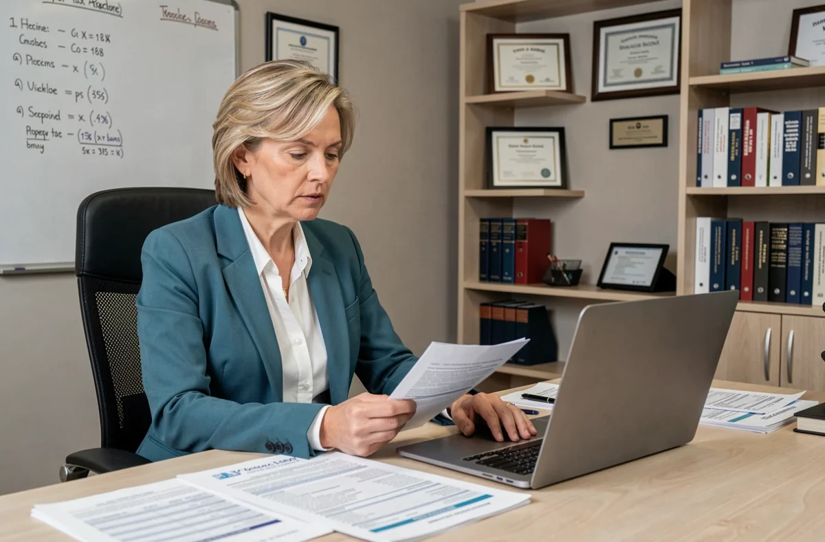 Conseillère de FTC Experts examinant des documents fiscaux et comptables liés à l'immobilier