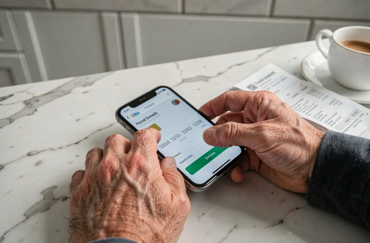 Gros plan sur des mains saisissant un numéro de carte bancaire sur un smartphone lors d'un achat en ligne