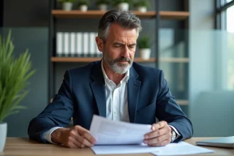 Homme d'assurance en costume dans un bureau moderne
