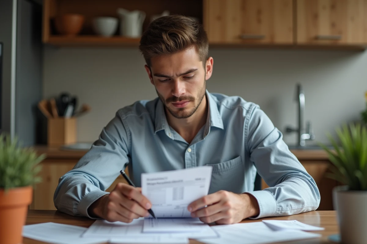 Homme étudiant ses reçus de courses à la maison