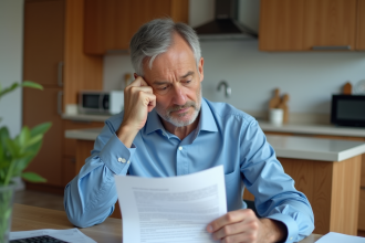 Homme d'âge moyen examinant un document de prêt immobilier