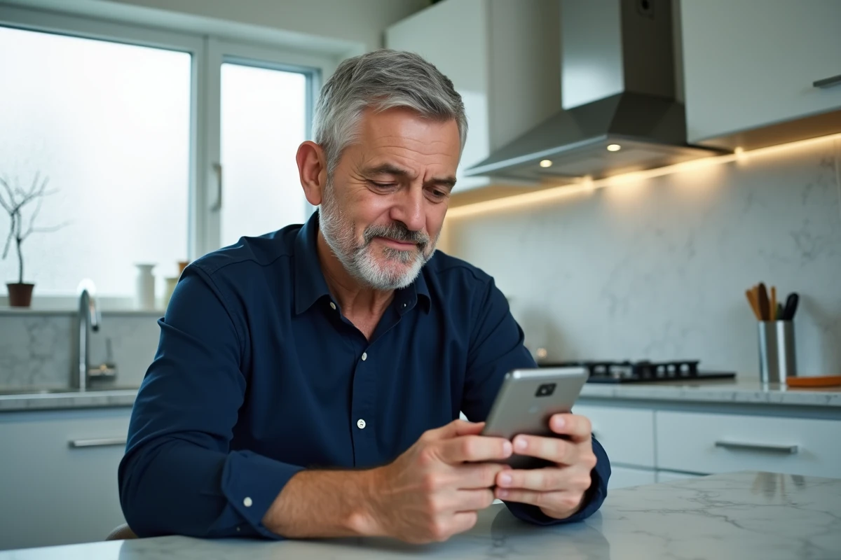 Homme récupérant ses codes d'accès oubliés sur l'application mobile de la banque Brie Picardie