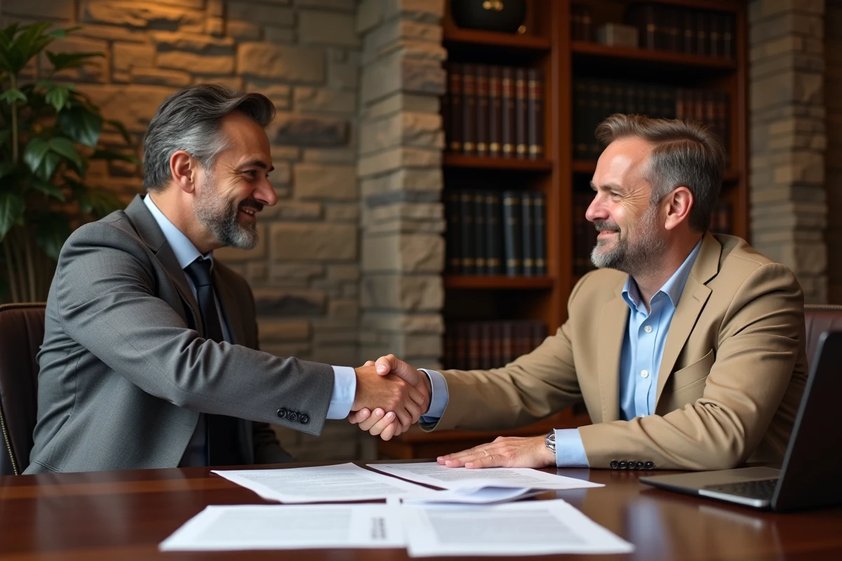 Deux hommes d affaires signant un contrat dans un bureau