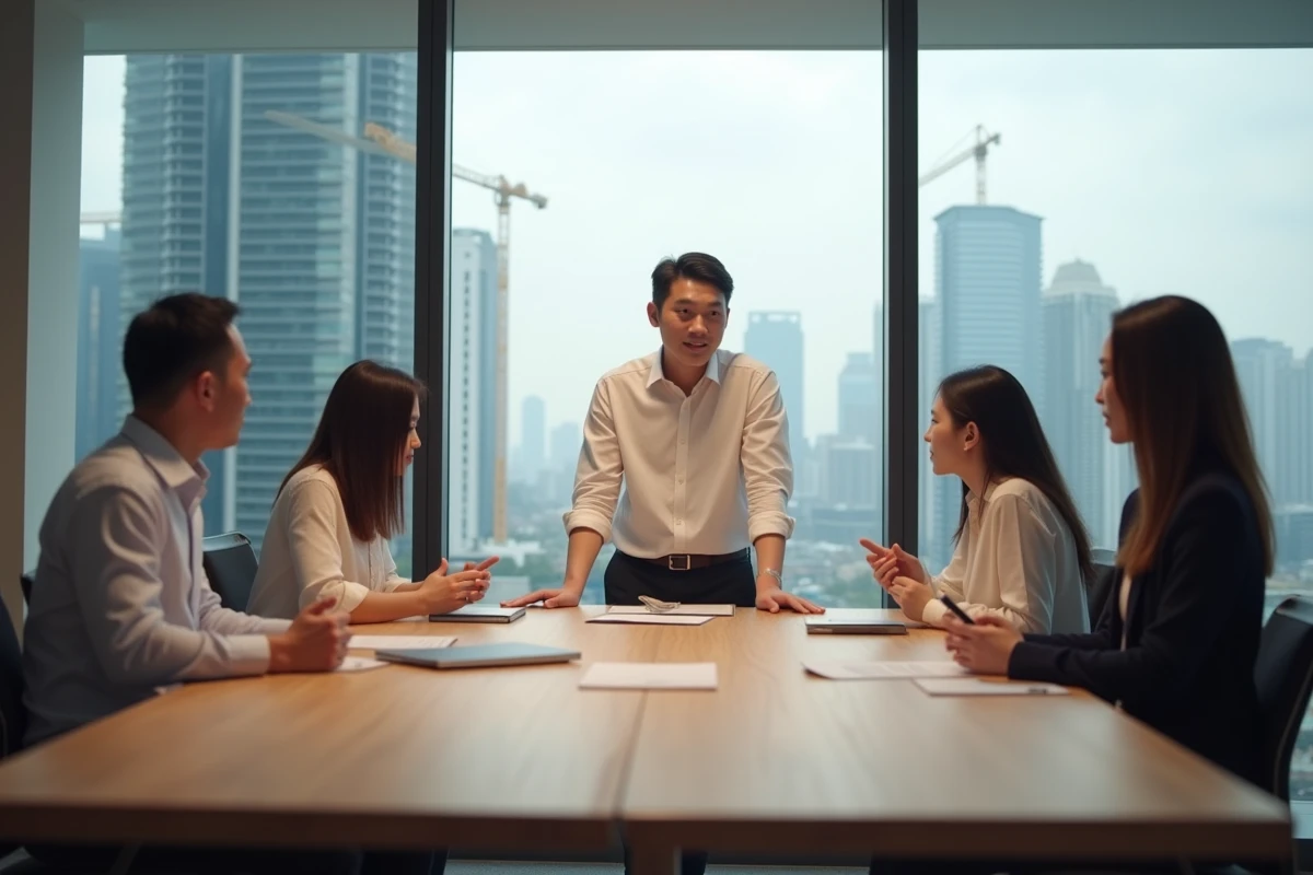 Jeune entrepreneur asiatique en réunion