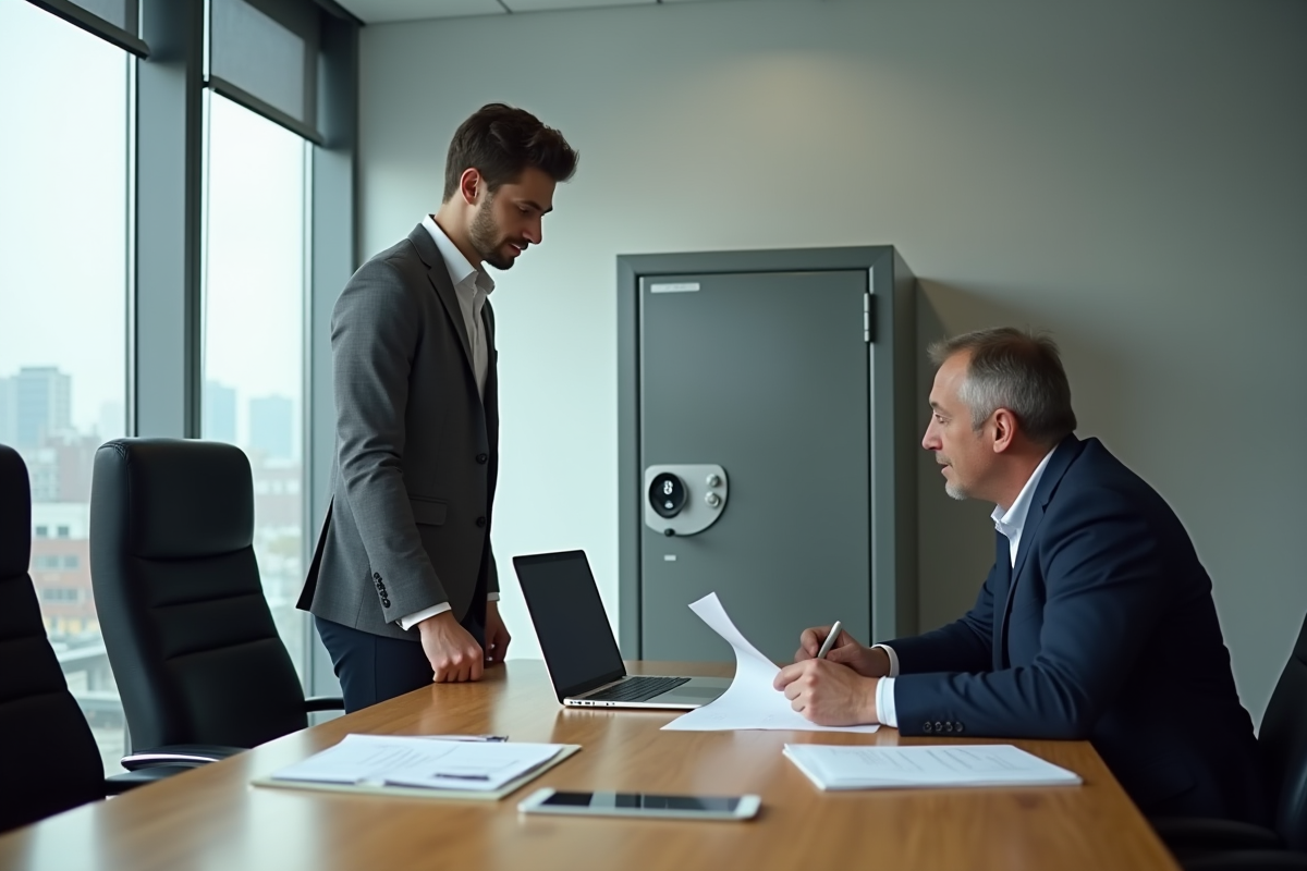 Jeune homme d affaires discutant avec un collègue dans une salle moderne