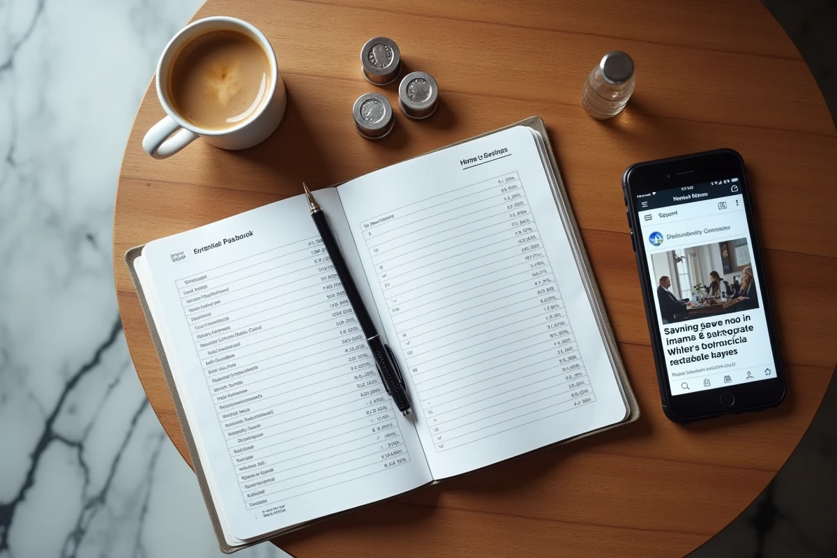 Livret d'épargne Livret A ouvert avec taux d'intérêt et smartphone affichant les prévisions 2026