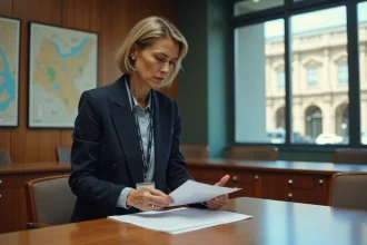 Maire adjointe en réunion dans une salle du conseil municipal d'une grande ville, illustrant les fonctions et responsabilités liées au mandat électif