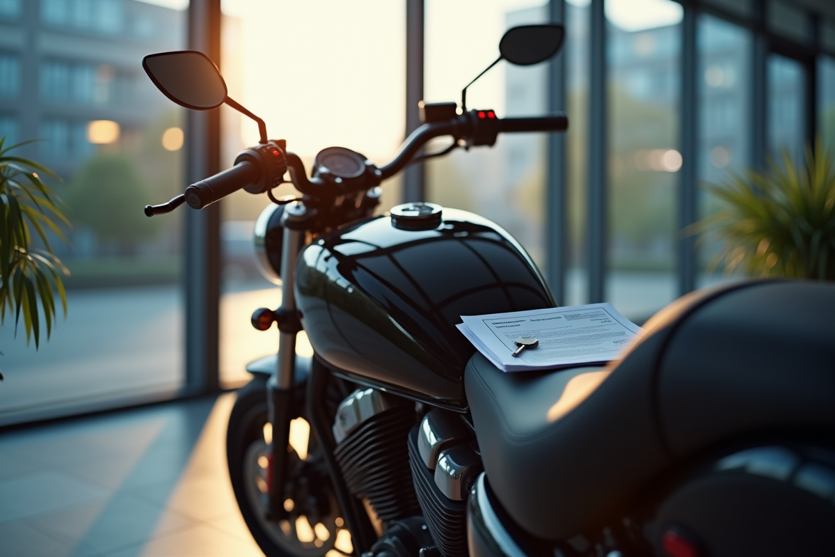 Moto garée devant agences d