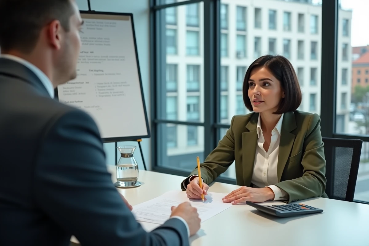 Entretien professionnel entre une employée à temps partiel et un responsable RH en Suisse pour discuter du salaire minimum applicable