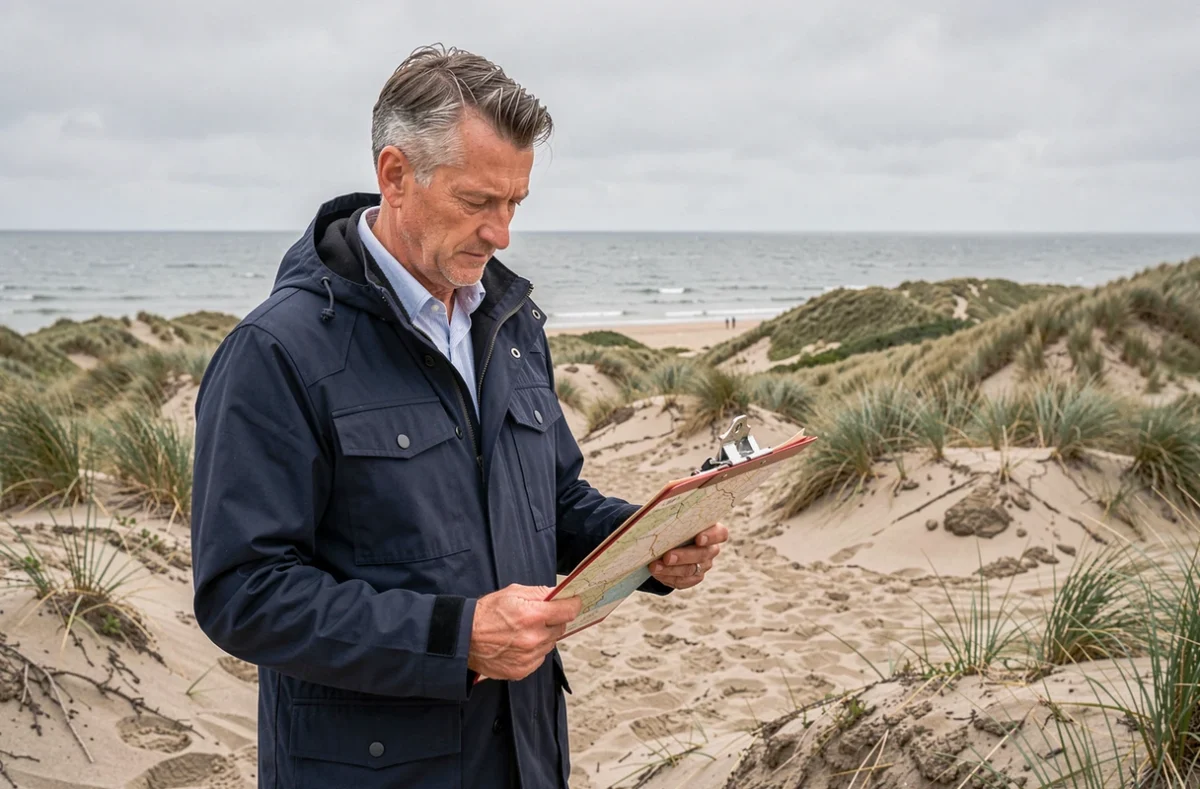 Expert terrain d'Orpi Espace Lumière réalisant une expertise foncière sur le littoral du Nord-Pas-de-Calais