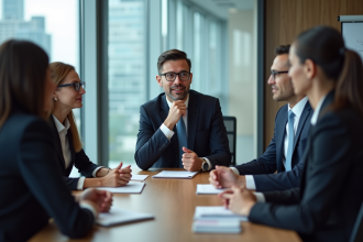 Groupe de professionnels en réunion dans un bureau moderne