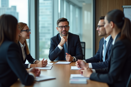 Groupe de professionnels en réunion dans un bureau moderne