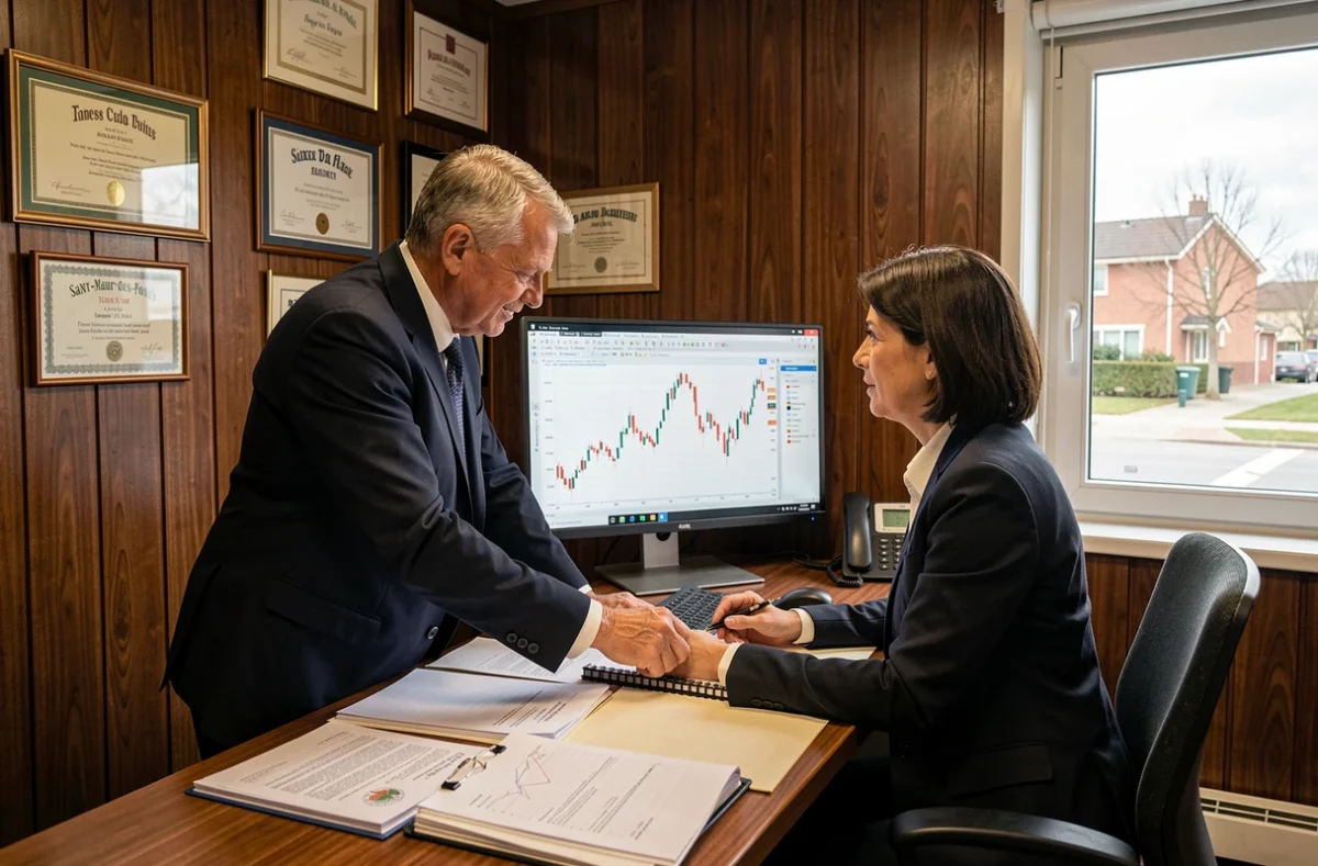 Deux experts-comptables de Quantin et Lacour à Saint-Maur-des-Fossés travaillant ensemble sur des analyses financières