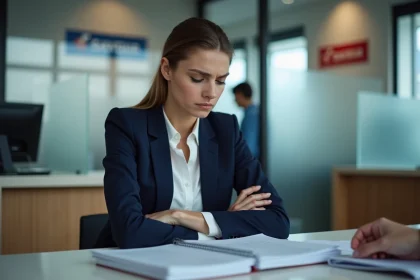 Femme frustrée face à un refus d'ouverture de compte bancaire au CIC