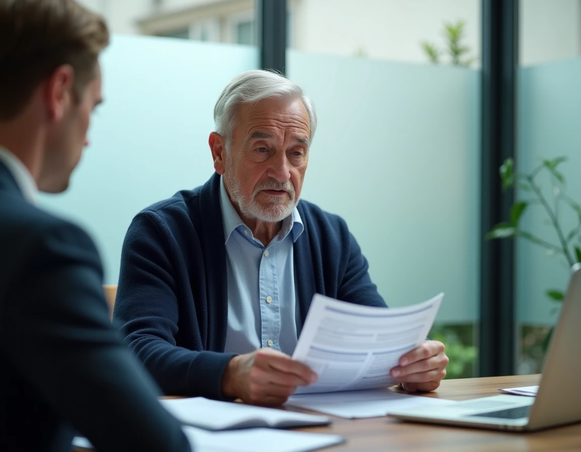 Senior rencontrant un conseiller fiscal pour corriger ses erreurs d'abattement sur sa déclaration de retraite 2026