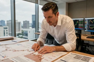 Trader analysant les courbes de prix du cuivre sur des graphiques de marché en 2026